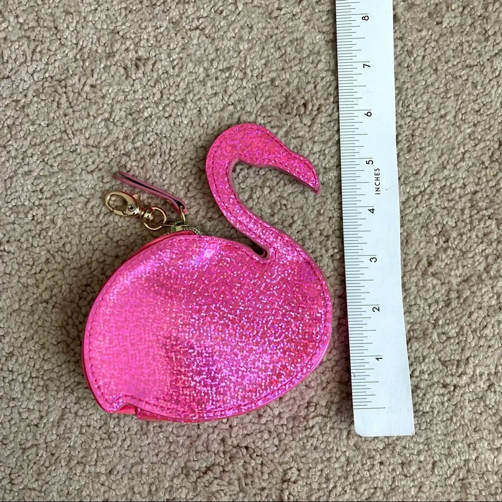 NWOT Posh+Pop Flamingo Shape Coin Wallet Pink Glittered